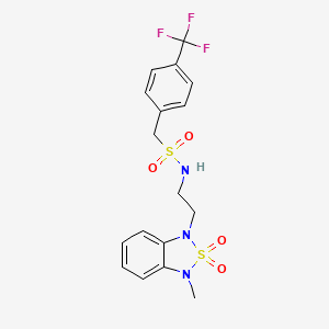 molecular formula C17H18F3N3O4S2 B2692561 N-(2-(3-methyl-2,2-dioxidobenzo[c][1,2,5]thiadiazol-1(3H)-yl)ethyl)-1-(4-(trifluoromethyl)phenyl)methanesulfonamide CAS No. 2034592-55-5