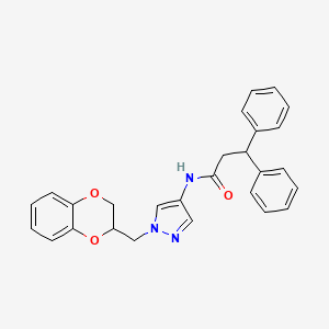 molecular formula C27H25N3O3 B2692627 N-{1-[(2,3-dihydro-1,4-benzodioxin-2-yl)methyl]-1H-pyrazol-4-yl}-3,3-diphenylpropanamide CAS No. 1797336-29-8