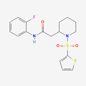 molecular formula C17H19FN2O3S2 B2692650 N-(2-fluorophenyl)-2-(1-(thiophen-2-ylsulfonyl)piperidin-2-yl)acetamide CAS No. 1105222-51-2
