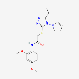 molecular formula C18H21N5O3S B2692664 N-(2,4-dimethoxyphenyl)-2-{[5-ethyl-4-(1H-pyrrol-1-yl)-4H-1,2,4-triazol-3-yl]sulfanyl}acetamide CAS No. 896287-85-7
