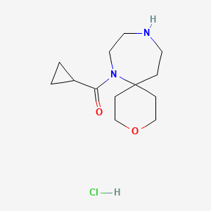 molecular formula C13H23ClN2O2 B2692710 Cyclopropyl(3-oxa-7,10-diazaspiro[5.6]dodecan-7-yl)methanone;hydrochloride CAS No. 2248345-24-4