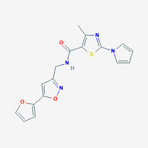molecular formula C17H14N4O3S B2692749 N-((5-(furan-2-yl)isoxazol-3-yl)methyl)-4-methyl-2-(1H-pyrrol-1-yl)thiazole-5-carboxamide CAS No. 1207014-55-8
