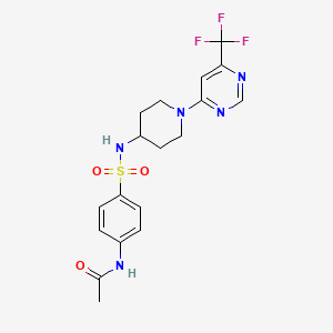 molecular formula C18H20F3N5O3S B2692852 N-(4-(N-(1-(6-(trifluoromethyl)pyrimidin-4-yl)piperidin-4-yl)sulfamoyl)phenyl)acetamide CAS No. 2034259-13-5