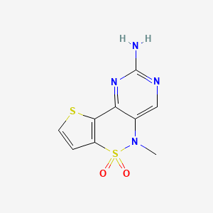 molecular formula C9H8N4O2S2 B2692866 5-Methyl-5H-pyrimido[5,4-c]thieno[2,3-e][1,2]-thiazin-2-amine 6,6-dioxide CAS No. 952949-12-1