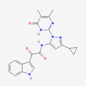 molecular formula C22H20N6O3 B2692867 N-(3-Cyclopropyl-1-(4,5-dimethyl-6-oxo-1,6-dihydropyrimidin-2-yl)-1H-pyrazol-5-yl)-2-(1H-indol-3-yl)-2-oxoacetamide CAS No. 1203147-75-4