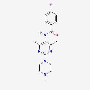 molecular formula C18H22FN5O B2692944 N-[4,6-Dimethyl-2-(4-methylpiperazin-1-YL)pyrimidin-5-YL]-4-fluorobenzamide CAS No. 1448059-71-9