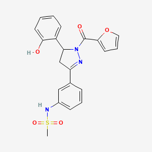 molecular formula C21H19N3O5S B2692988 N-(3-(1-(furan-2-carbonyl)-5-(2-hydroxyphenyl)-4,5-dihydro-1H-pyrazol-3-yl)phenyl)methanesulfonamide CAS No. 868214-41-9