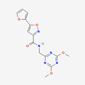 molecular formula C14H13N5O5 B2692998 N-[(4,6-dimethoxy-1,3,5-triazin-2-yl)methyl]-5-(furan-2-yl)-1,2-oxazole-3-carboxamide CAS No. 2034538-86-6
