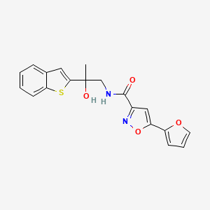molecular formula C19H16N2O4S B2693127 N-[2-(1-benzothiophen-2-yl)-2-hydroxypropyl]-5-(furan-2-yl)-1,2-oxazole-3-carboxamide CAS No. 2034263-11-9