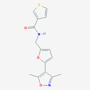 molecular formula C15H14N2O3S B2693151 N-{[5-(3,5-dimethyl-1,2-oxazol-4-yl)furan-2-yl]methyl}thiophene-3-carboxamide CAS No. 2415634-70-5