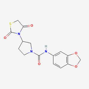 molecular formula C15H15N3O5S B2693335 N-(2H-1,3-benzodioxol-5-yl)-3-(2,4-dioxo-1,3-thiazolidin-3-yl)pyrrolidine-1-carboxamide CAS No. 2034241-92-2