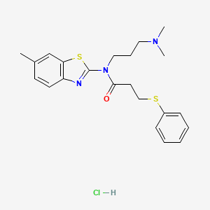 molecular formula C22H28ClN3OS2 B2693394 N-(3-(dimethylamino)propyl)-N-(6-methylbenzo[d]thiazol-2-yl)-3-(phenylthio)propanamide hydrochloride CAS No. 1215810-05-1