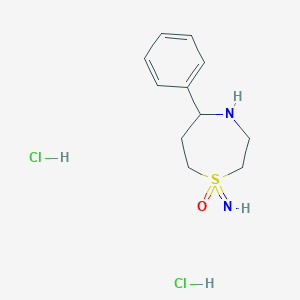molecular formula C11H18Cl2N2OS B2693395 1-Imino-5-phenyl-1,4-thiazepane 1-oxide;dihydrochloride CAS No. 2413877-85-5