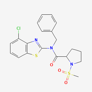 molecular formula C20H20ClN3O3S2 B2693400 N-benzyl-N-(4-chlorobenzo[d]thiazol-2-yl)-1-(methylsulfonyl)pyrrolidine-2-carboxamide CAS No. 1219368-33-8