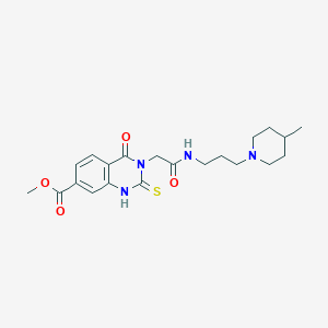 B2693414 Methyl 3-(2-((3-(4-methylpiperidin-1-yl)propyl)amino)-2-oxoethyl)-4-oxo-2-thioxo-1,2,3,4-tetrahydroquinazoline-7-carboxylate CAS No. 946329-26-6