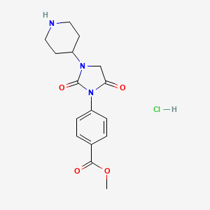 molecular formula C16H20ClN3O4 B2693463 Methyl 4-[2,5-dioxo-3-(piperidin-4-yl)imidazolidin-1-yl]benzoate hydrochloride CAS No. 2097931-77-4