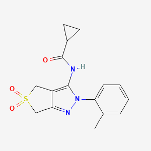 molecular formula C16H17N3O3S B2693494 N-[2-(2-methylphenyl)-5,5-dioxo-2H,4H,6H-5lambda6-thieno[3,4-c]pyrazol-3-yl]cyclopropanecarboxamide CAS No. 449785-16-4