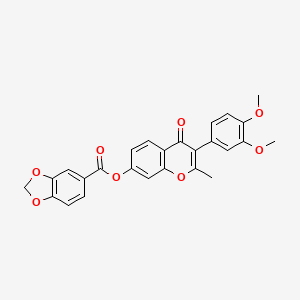 molecular formula C26H20O8 B2693495 3-(3,4-dimethoxyphenyl)-2-methyl-4-oxo-4H-chromen-7-yl 1,3-benzodioxole-5-carboxylate CAS No. 637752-85-3
