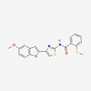 molecular formula C20H16N2O3S2 B2693499 N-(4-(5-methoxybenzofuran-2-yl)thiazol-2-yl)-2-(methylthio)benzamide CAS No. 922004-45-3