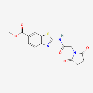 molecular formula C15H13N3O5S B2693581 methyl 2-[2-(2,5-dioxopyrrolidin-1-yl)acetamido]-1,3-benzothiazole-6-carboxylate CAS No. 339584-42-8