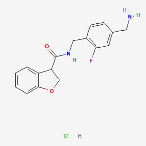 molecular formula C17H18ClFN2O2 B2693589 N-{[4-(aminomethyl)-2-fluorophenyl]methyl}-2,3-dihydro-1-benzofuran-3-carboxamide hydrochloride CAS No. 2418694-17-2