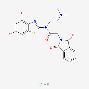 molecular formula C21H19ClF2N4O3S B2693591 N-(4,6-difluoro-1,3-benzothiazol-2-yl)-N-[2-(dimethylamino)ethyl]-2-(1,3-dioxo-2,3-dihydro-1H-isoindol-2-yl)acetamide hydrochloride CAS No. 1215511-28-6