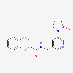 molecular formula C20H21N3O3 B2693604 N-((5-(2-oxopyrrolidin-1-yl)pyridin-3-yl)methyl)chroman-2-carboxamide CAS No. 2034567-48-9