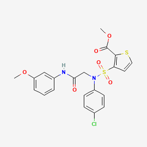 molecular formula C21H19ClN2O6S2 B2693607 methyl 3-[(4-chlorophenyl)({[(3-methoxyphenyl)carbamoyl]methyl})sulfamoyl]thiophene-2-carboxylate CAS No. 946384-96-9