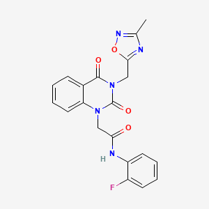 molecular formula C20H16FN5O4 B2693616 N-(2-fluorophenyl)-2-(3-((3-methyl-1,2,4-oxadiazol-5-yl)methyl)-2,4-dioxo-3,4-dihydroquinazolin-1(2H)-yl)acetamide CAS No. 941934-35-6