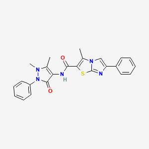 molecular formula C24H21N5O2S B2693640 N-(1,5-dimethyl-3-oxo-2-phenyl-2,3-dihydro-1H-pyrazol-4-yl)-3-methyl-6-phenylimidazo[2,1-b][1,3]thiazole-2-carboxamide CAS No. 919018-73-8