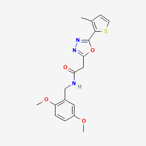 molecular formula C18H19N3O4S B2693653 N-[(2,5-dimethoxyphenyl)methyl]-2-[5-(3-methylthiophen-2-yl)-1,3,4-oxadiazol-2-yl]acetamide CAS No. 1286711-60-1