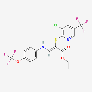 molecular formula C18H13ClF6N2O3S B2693674 ethyl (2Z)-2-{[3-chloro-5-(trifluoromethyl)pyridin-2-yl]sulfanyl}-3-{[4-(trifluoromethoxy)phenyl]amino}prop-2-enoate CAS No. 338966-65-7