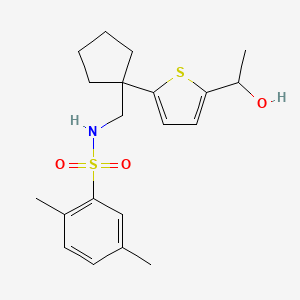 molecular formula C20H27NO3S2 B2693682 N-((1-(5-(1-hydroxyethyl)thiophen-2-yl)cyclopentyl)methyl)-2,5-dimethylbenzenesulfonamide CAS No. 2034255-98-4