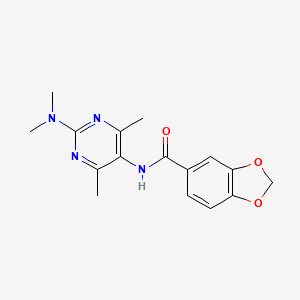 molecular formula C16H18N4O3 B2693742 N-[2-(DIMETHYLAMINO)-4,6-DIMETHYLPYRIMIDIN-5-YL]-2H-1,3-BENZODIOXOLE-5-CARBOXAMIDE CAS No. 1448037-24-8
