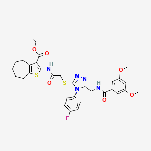molecular formula C32H34FN5O6S2 B2693863 ethyl 2-(2-((5-((3,5-dimethoxybenzamido)methyl)-4-(4-fluorophenyl)-4H-1,2,4-triazol-3-yl)thio)acetamido)-5,6,7,8-tetrahydro-4H-cyclohepta[b]thiophene-3-carboxylate CAS No. 393850-90-3