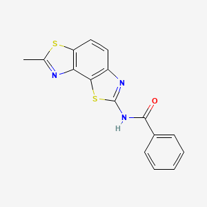 molecular formula C16H11N3OS2 B2693922 N-{11-methyl-3,10-dithia-5,12-diazatricyclo[7.3.0.0^{2,6}]dodeca-1(9),2(6),4,7,11-pentaen-4-yl}benzamide CAS No. 394227-39-5