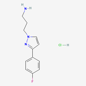 molecular formula C12H15ClFN3 B2693931 3-[3-(4-Fluorophenyl)-1H-pyrazol-1-yl]propan-1-amine hydrochloride CAS No. 1431966-74-3