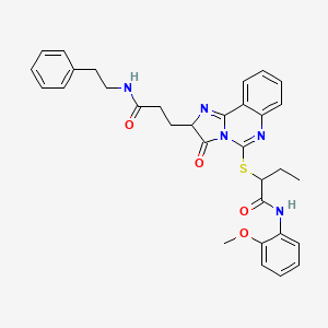 molecular formula C32H33N5O4S B2693937 N-(2-methoxyphenyl)-2-[(3-oxo-2-{2-[(2-phenylethyl)carbamoyl]ethyl}-2H,3H-imidazo[1,2-c]quinazolin-5-yl)sulfanyl]butanamide CAS No. 1219182-76-9