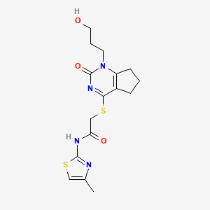 2-((1-(3-hydroxypropyl)-2-oxo-2,5,6,7-tetrahydro-1H-cyclopenta[d]pyrimidin-4-yl)thio)-N-(4-methylthiazol-2-yl)acetamide