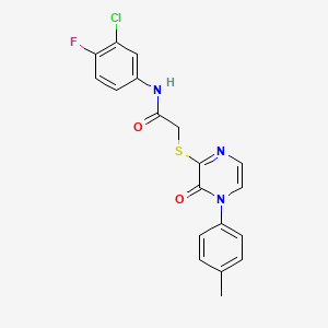 molecular formula C19H15ClFN3O2S B2694002 N-(3-chloro-4-fluorophenyl)-2-{[4-(4-methylphenyl)-3-oxo-3,4-dihydropyrazin-2-yl]sulfanyl}acetamide CAS No. 941888-29-5