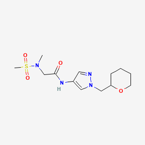 molecular formula C13H22N4O4S B2694013 2-(N-methylmethylsulfonamido)-N-(1-((tetrahydro-2H-pyran-2-yl)methyl)-1H-pyrazol-4-yl)acetamide CAS No. 2034612-28-5