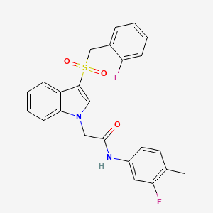 molecular formula C24H20F2N2O3S B2694053 N-(3-fluoro-4-methylphenyl)-2-{3-[(2-fluorophenyl)methanesulfonyl]-1H-indol-1-yl}acetamide CAS No. 891119-42-9