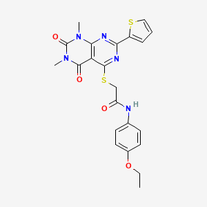 molecular formula C22H21N5O4S2 B2694091 2-((6,8-dimethyl-5,7-dioxo-2-(thiophen-2-yl)-5,6,7,8-tetrahydropyrimido[4,5-d]pyrimidin-4-yl)thio)-N-(4-ethoxyphenyl)acetamide CAS No. 847191-79-1