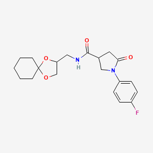 molecular formula C20H25FN2O4 B2694103 N-({1,4-dioxaspiro[4.5]decan-2-yl}methyl)-1-(4-fluorophenyl)-5-oxopyrrolidine-3-carboxamide CAS No. 1210508-85-2