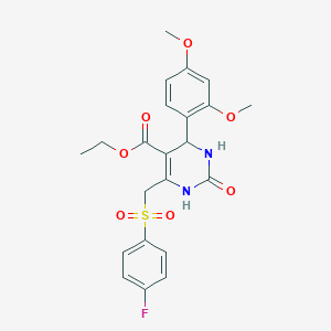 molecular formula C22H23FN2O7S B2694180 Ethyl 4-(2,4-dimethoxyphenyl)-6-[(4-fluorobenzenesulfonyl)methyl]-2-oxo-1,2,3,4-tetrahydropyrimidine-5-carboxylate CAS No. 902277-81-0