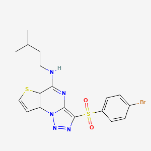molecular formula C18H18BrN5O2S2 B2694200 N-{3-[(4-bromophenyl)sulfonyl]thieno[2,3-e][1,2,3]triazolo[1,5-a]pyrimidin-5-yl}-N-isopentylamine CAS No. 892748-55-9