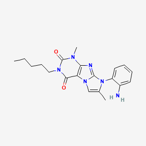 molecular formula C20H24N6O2 B2694282 8-(2-aminophenyl)-1,7-dimethyl-3-pentyl-1H-imidazo[2,1-f]purine-2,4(3H,8H)-dione CAS No. 938790-68-2