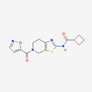 molecular formula C15H16N4O3S B2694318 N-(5-(isoxazole-5-carbonyl)-4,5,6,7-tetrahydrothiazolo[5,4-c]pyridin-2-yl)cyclobutanecarboxamide CAS No. 1448029-25-1