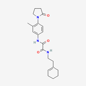 molecular formula C21H27N3O3 B2694328 N'-[2-(cyclohex-1-en-1-yl)ethyl]-N-[3-methyl-4-(2-oxopyrrolidin-1-yl)phenyl]ethanediamide CAS No. 942012-15-9