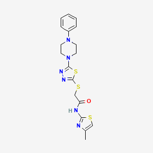 molecular formula C18H20N6OS3 B2694412 N-(4-methyl-1,3-thiazol-2-yl)-2-{[5-(4-phenylpiperazin-1-yl)-1,3,4-thiadiazol-2-yl]sulfanyl}acetamide CAS No. 1105225-62-4